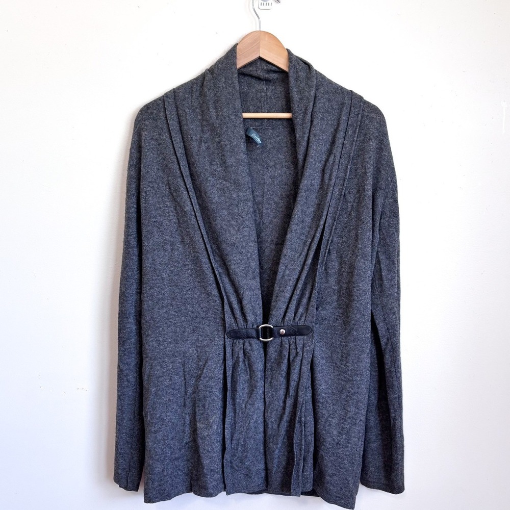 Griffen Womens 100% Cashmere Cardigan Sweater Large Gray Shawl Buckle Luxury
